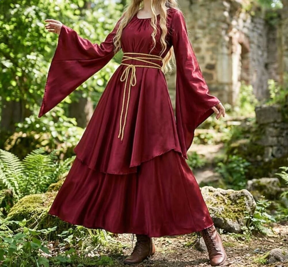 Victorian Medieval Renaissance Floor Length Red Dress Halloween Costume Size S